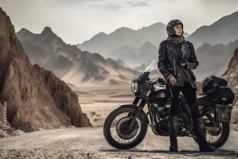 Young woman driving motorcycle, generative ai Young woman driving motorcycle, generative ai
