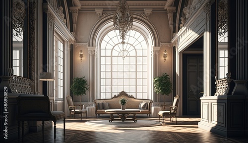 The neoclassical interior design style showcases timeless elegance. Generated by AI.