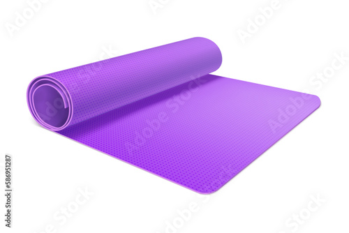 Isolated yoga mat for gym. Vector clipart of rolled rug for pilates. Carpet for meditation or fitness training, camping or physical activity. Matt for gymnastics or aerobics. Workout, body flexibility