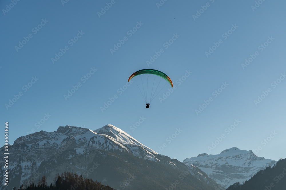 Parachute in the city of Interlaken in Switzerland