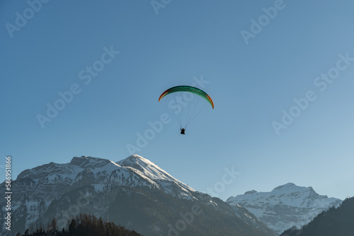 Parachute in the city of Interlaken in Switzerland