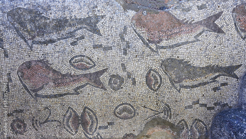 Mosaics with Fish figures, Milreu ruins, Estoi, Faro district, Algarve, Portugal
