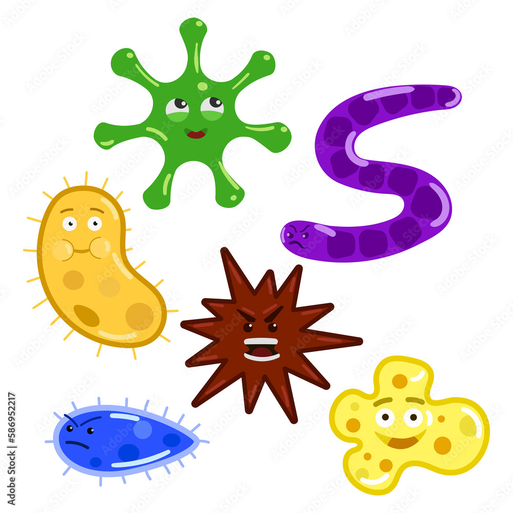 Cartoon colorful bacteria and germs PNG illustration with transparent background