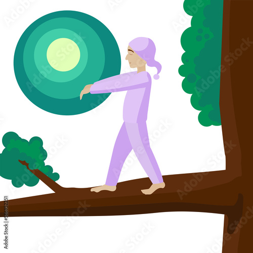 Man sleepwalker on tree cartoon PNG illustration with transparent background photo