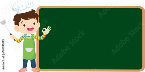 kids menu young chef children with blank menu board