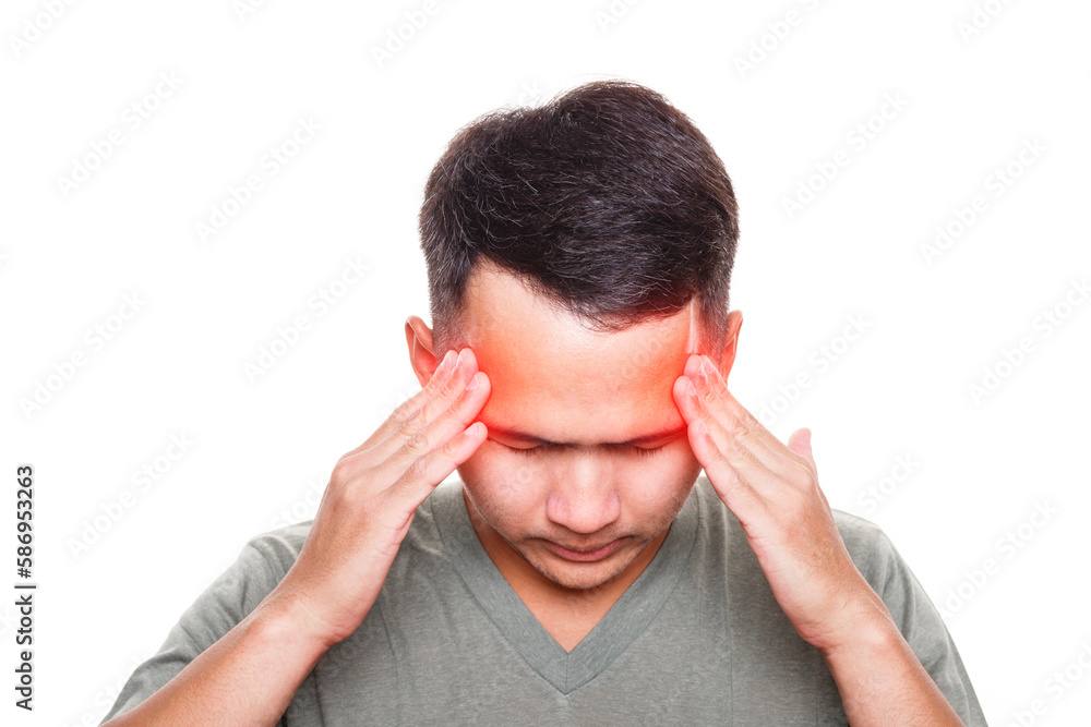 Man with strong headache. Isolated on white background. Healthcare and health problem concept Man with strong headache. Isolated on white background. Healthcare and health problem concept