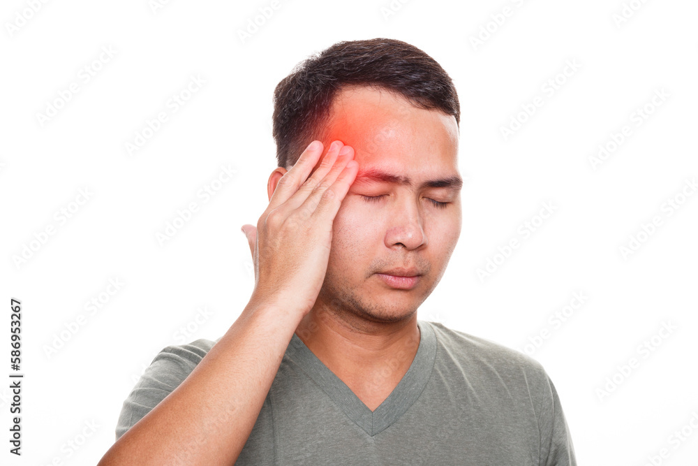 Man with strong headache. Isolated on white background. Healthcare and health problem concept Man with strong headache. Isolated on white background. Healthcare and health problem concept