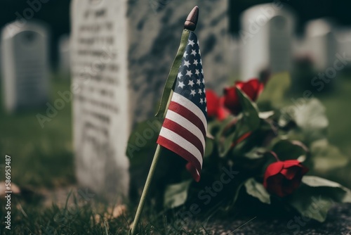 american flag on cemetery made with generative ai