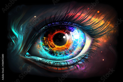 Cosmic eye. Eye of the Almighty. Eye of the universe. AI generation