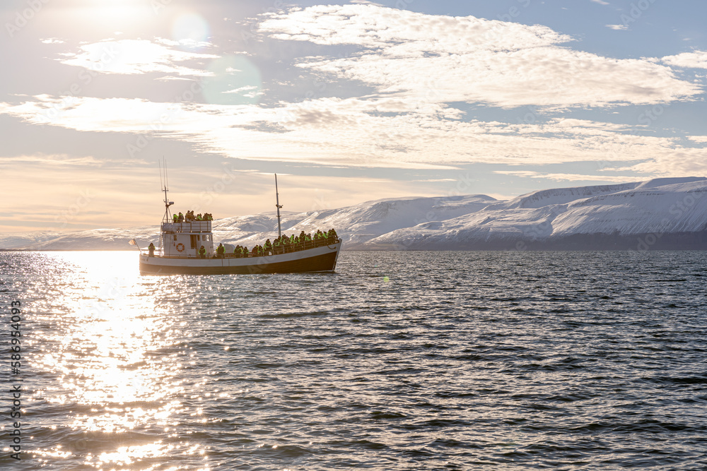 Fototapeta premium Bateau transportant des personnes pendant une excursion en mer. 