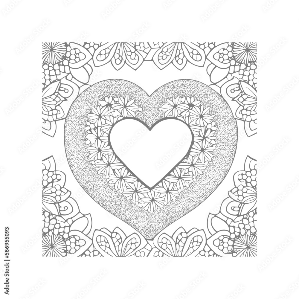 The heart-shaped frames ornate and floral elements are beautifully displayed in a Coloring Book. The heart-shaped frames ornate and floral elements are beautifully displayed in a Coloring Book.