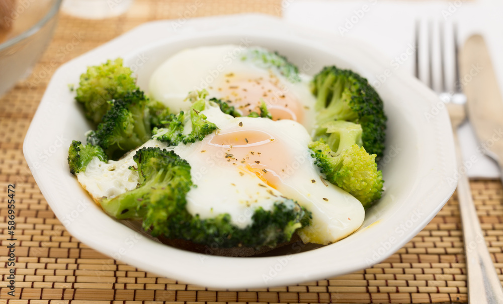 breakfast of crumpled eggs with broccoli breakfast of crumpled eggs with broccoli