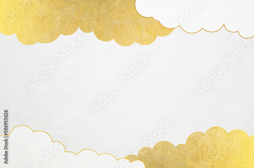 White washi paper with gold clouds and sky landscape pattern. Traditional Japanese paper texture background.