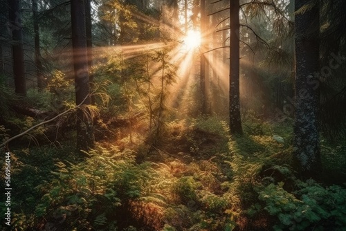 a beautiful day with sun stars in a forest (generative AI) © senadesign