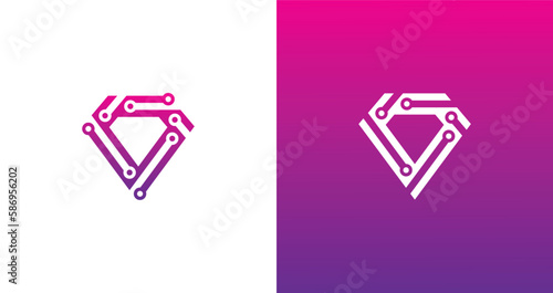 Diamond Technology Tech Logo Concept sign icon symbol Element Design. Jewellery, Gem, Jewelry Logotype. Vector illustration template