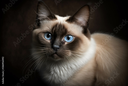 Elegant Siamese Cat on a Dark Background: A Perfect Reflection of Intelligence and Grace