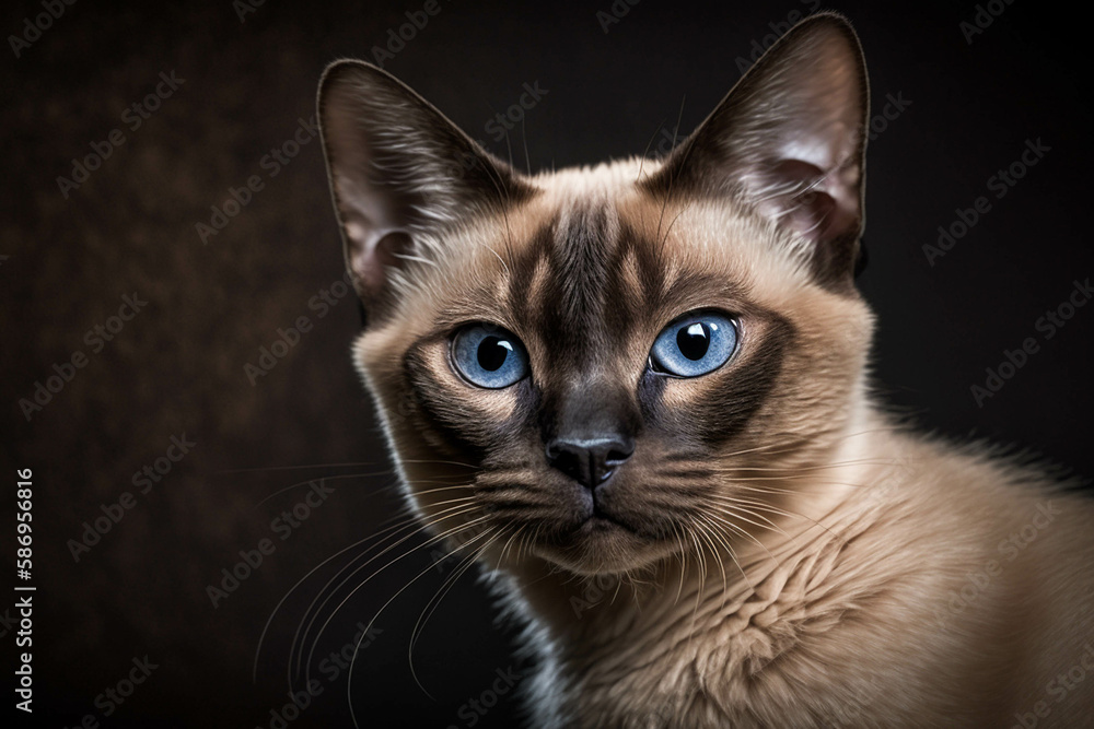 Stunning Tonkinese Cat on a Dark Background: A Unique Combination of Playfulness and Affection Stunning Tonkinese Cat on a Dark Background: A Unique Combination of Playfulness and Affection