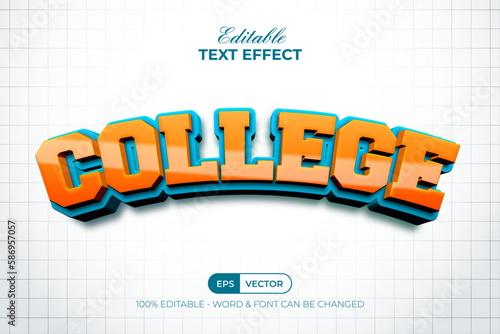 3D College Text Effect Curved Style. Editable Text Effect.