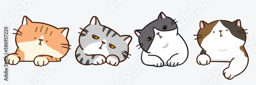 Vector Illustration of Cute Cartoon Cats on Isolated Background