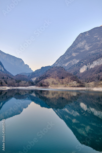 The view of Lake Tenno in spring Trento Italy  Europa. Turquoise lake in the mountains