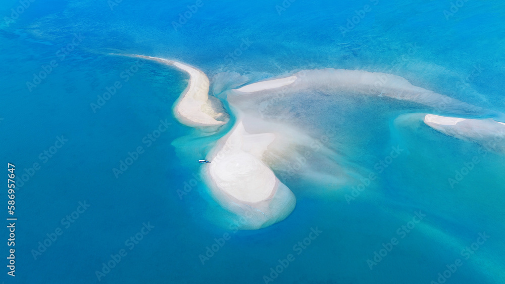 Tropical Fabric Island Sandbank. Aerial view of Koh Pah Island, Phang Nga Thailand.