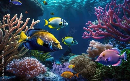 Colorful tropical fish  Underwater Scene With Coral Reef And Tropical Fish  Animals of the underwater sea world