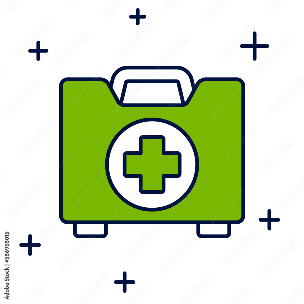 Obraz premium Filled outline First aid kit icon isolated on white background. Medical box with cross. Medical equipment for emergency. Healthcare concept. Vector