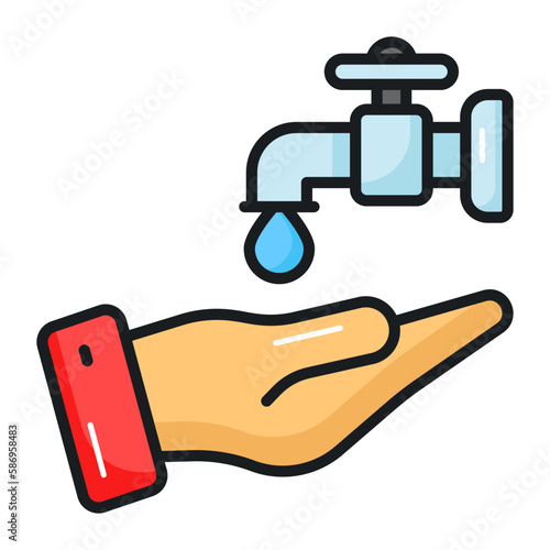 Hand with water tap showing concept of ablution vector, easy to use icon