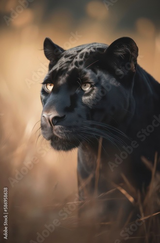 Portrait of a beautiful black panther. Generative AI.