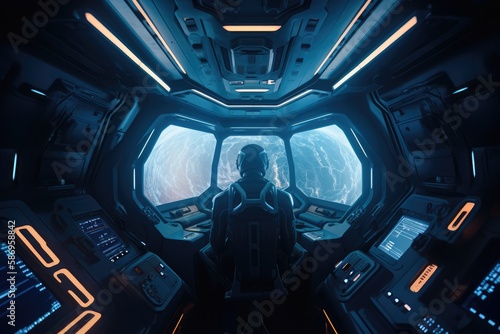 Astronaut inside a spaceship in deep space, made with generative ai © alesta