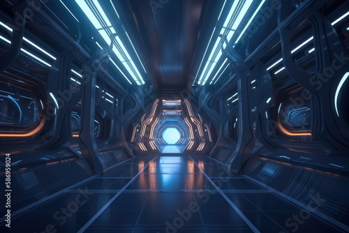 Fototapeta Naklejka Na Ścianę i Meble -  Interior of a spaceship or futuristic scene made with generated ai