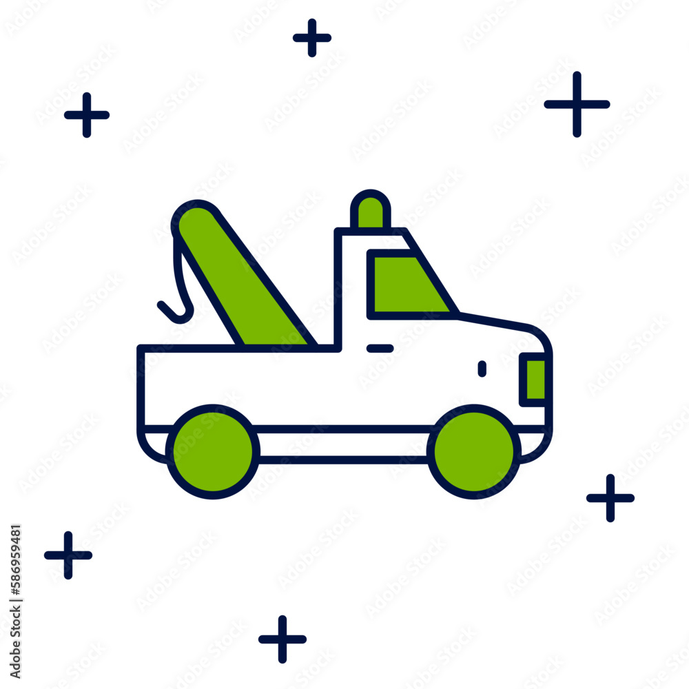 Filled outline Tow truck icon isolated on white background. Vector