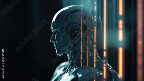Robot in a futuristic scifi setting, made with generative ai