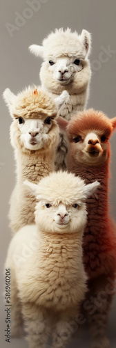 Super Cute Adorkable Fluffy Alpaca  Sitting On Each Other In Shape Of Assorted Stack Generative Ai Digital Illustration Part 300323 © Cool Patterns