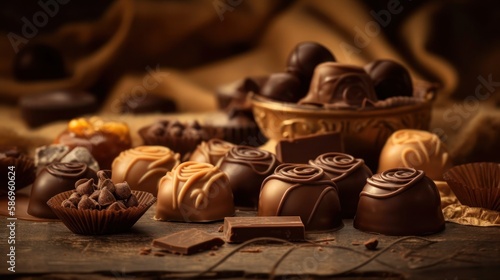 Assorted chocolate pralines, generative ai