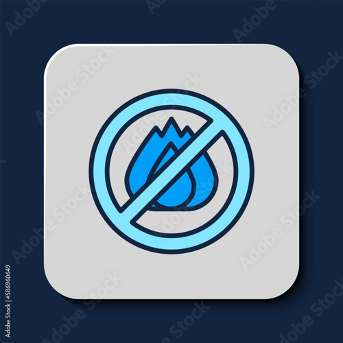 Filled outline No fire icon isolated on blue background. Fire prohibition and forbidden. Vector