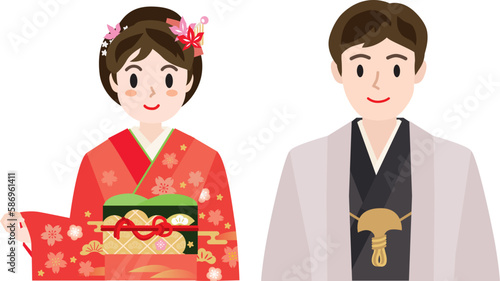 着物を着た男女のベクターイラスト