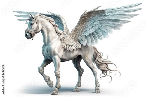 majestic white horse with wings on its back. Generative AI © AkuAku