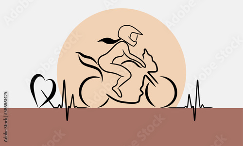 Motorbike, heart, pulse line, heartbeat and sunset.