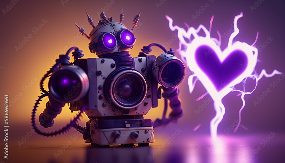 Fototapeta premium A robotic heart with a creative explosion. Generative AI.