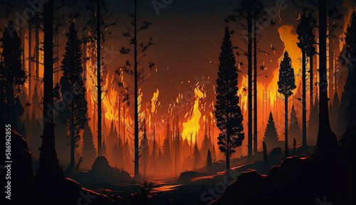 A wildfire burns to ground in the forest