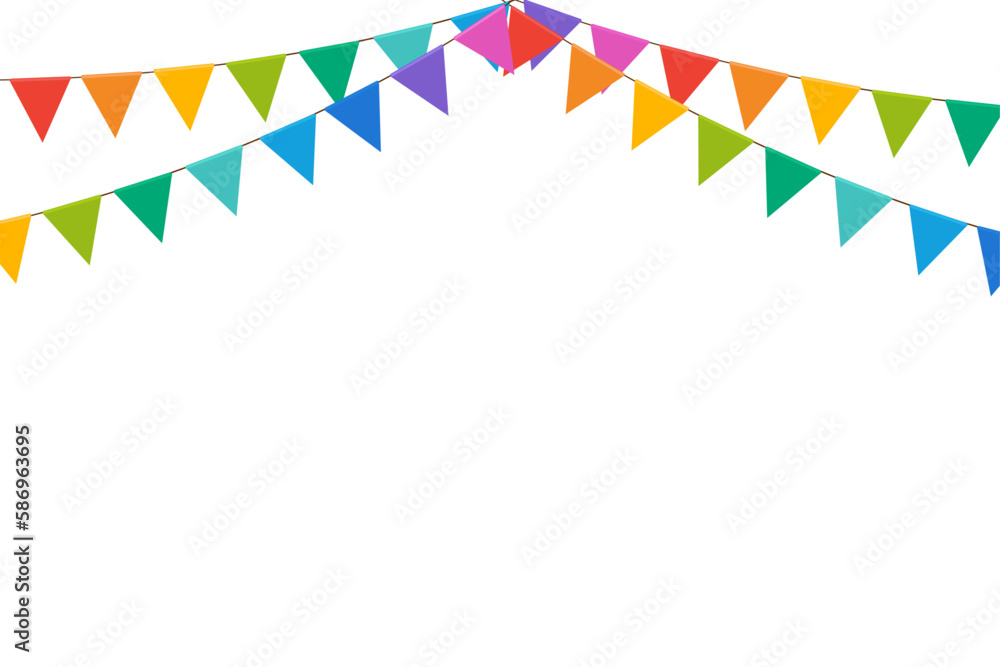 Obraz premium Carnival garland with colorful flags isolated on white background. festival decoration concept.