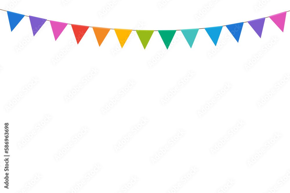 Carnival garland with colorful flags isolated on white background. festival decoration concept. Carnival garland with colorful flags isolated on white background. festival decoration concept.