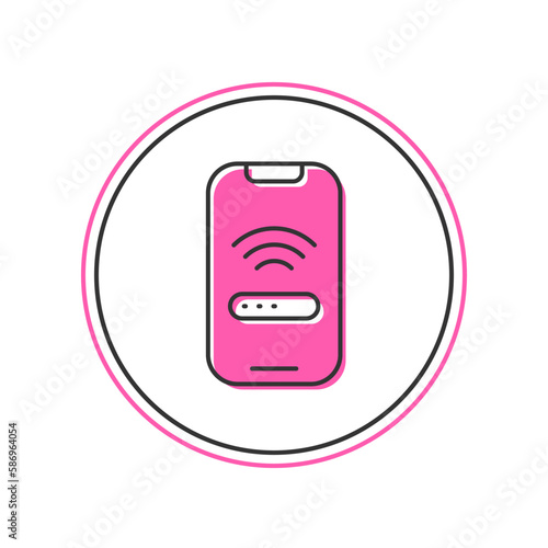 Filled outline Smartphone with free wi-fi wireless connection icon isolated on white background. Wireless technology, wi-fi connection, wireless network. Vector