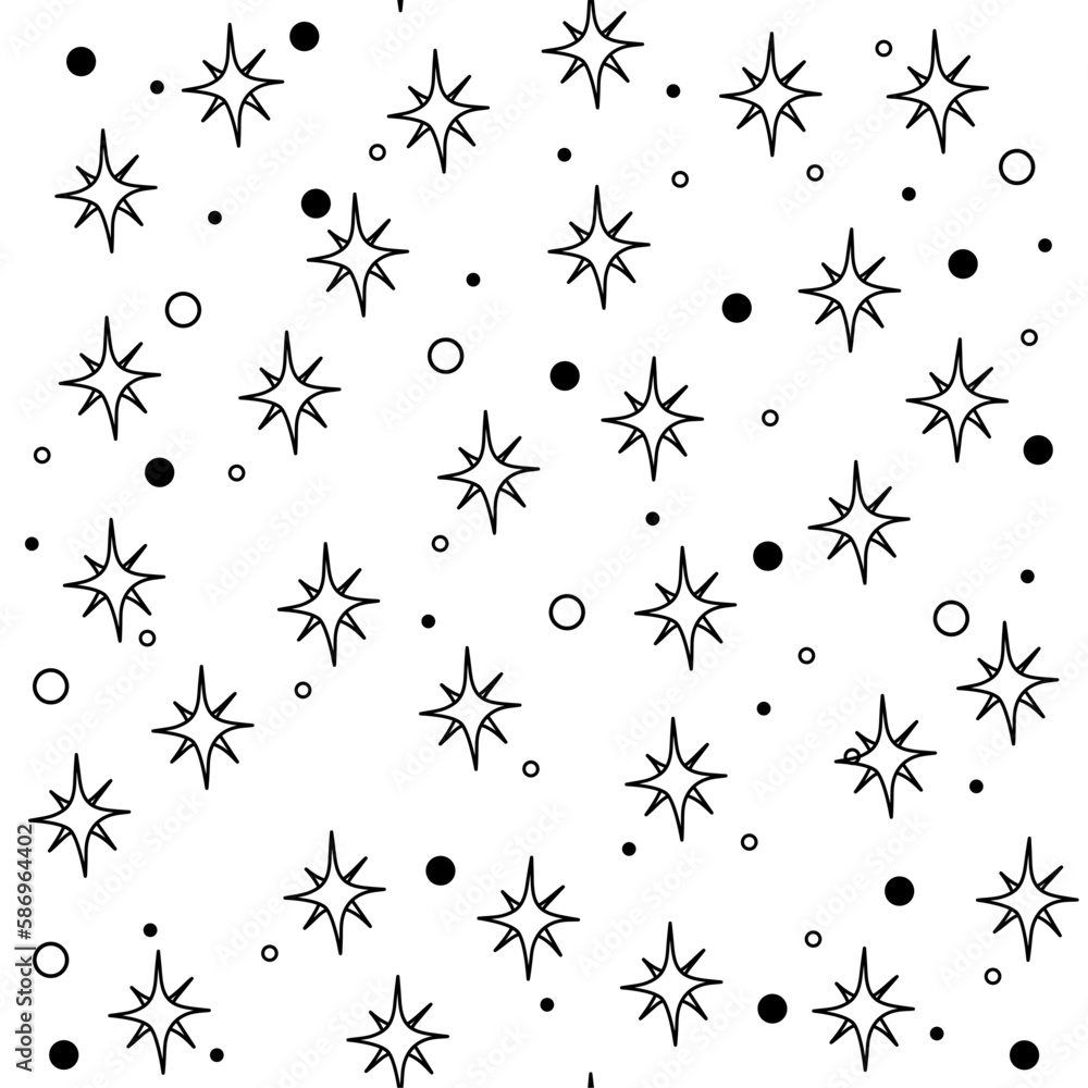 Seamless pattern with stars in hand drawn style. Doodle. Vector illustration. Isolated. White background Seamless pattern with stars in hand drawn style. Doodle. Vector illustration. Isolated. White background