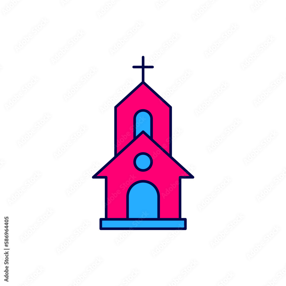 Filled outline Church building icon isolated on white background. Christian Church. Religion of church. Vector Filled outline Church building icon isolated on white background. Christian Church. Religion of church. Vector
