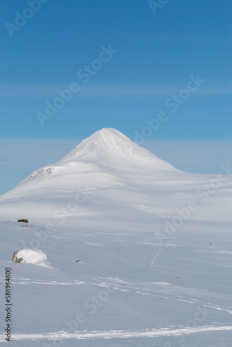Snow-covered mountain with blue skies © vegarf