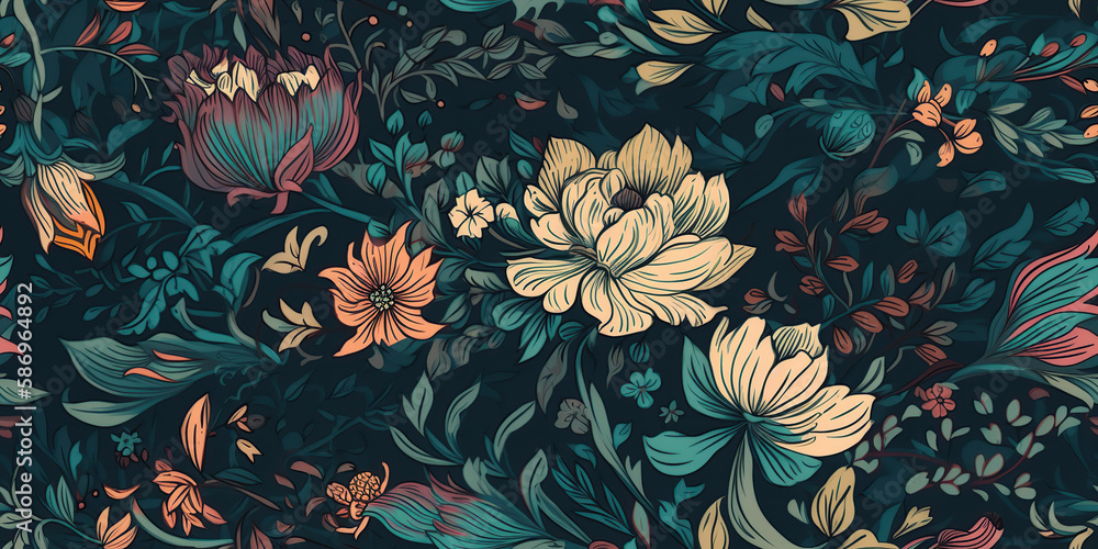 illustration of a seamless floral pattern with spring flowers. Lovely floral beautiful background in sweet colors generative AI illustration of a seamless floral pattern with spring flowers. Lovely floral beautiful background in sweet colors generative AI
