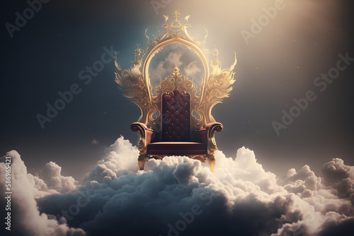 Tablou canvas the kings throne in the heaven clouds , God throne, 3d art style, AI generated