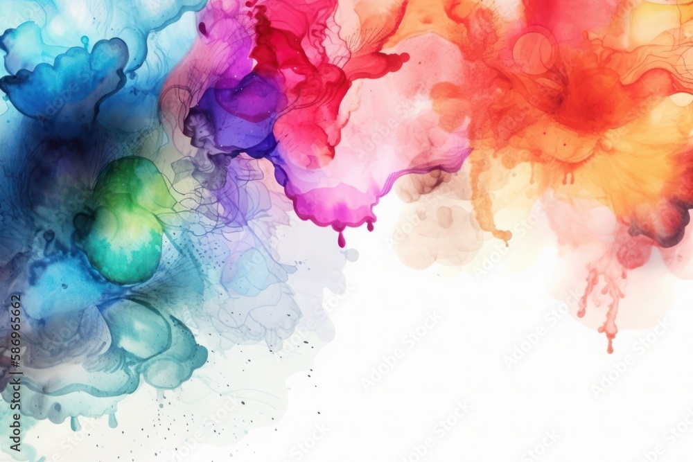 Colorful abstract watercolor and ink background copy space borders textures splash backdrop generative ai
